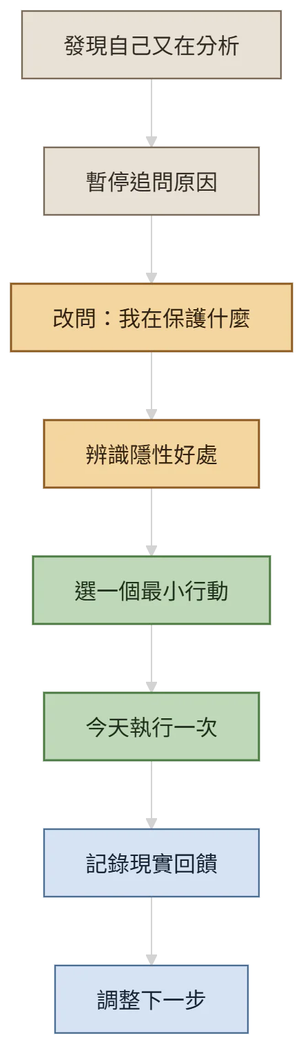 從自我分析迴圈走向最小行動的流程圖
