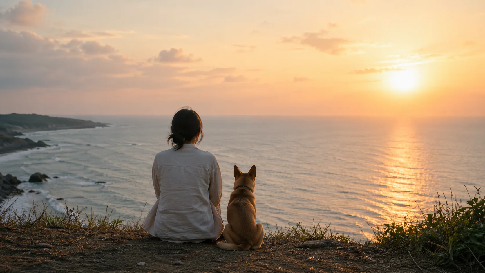 一個人站在海邊眺望遠方，象徵內在平靜與自我覺察